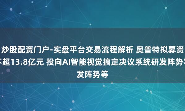 炒股配资门户-实盘平台交易流程解析 奥普特拟募资不超13.8亿元 投向AI智能视觉搞定决议系统研发阵势等